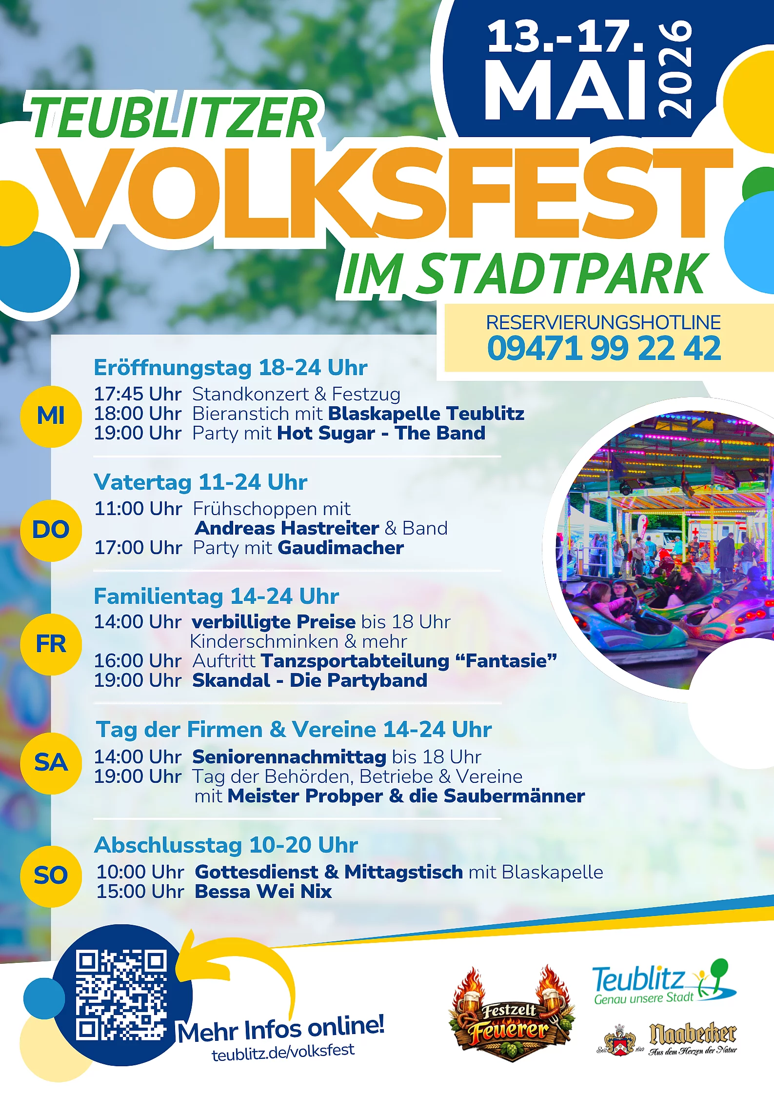 Das Plakat zur Veranstaltung mit der Aufschrift "Teublitzer Volksfest 2026".