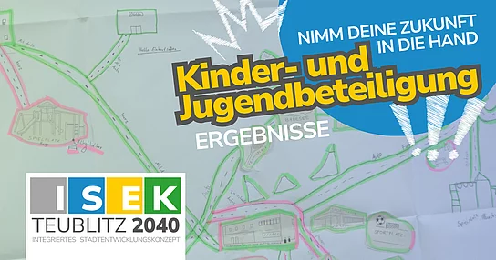 Das ISEK-Logo auf einem Bild einer gebastelten Mind-Map. Zudem die Beschriftung "Kinder- und Jugendbeteiligung Ergebnisse"