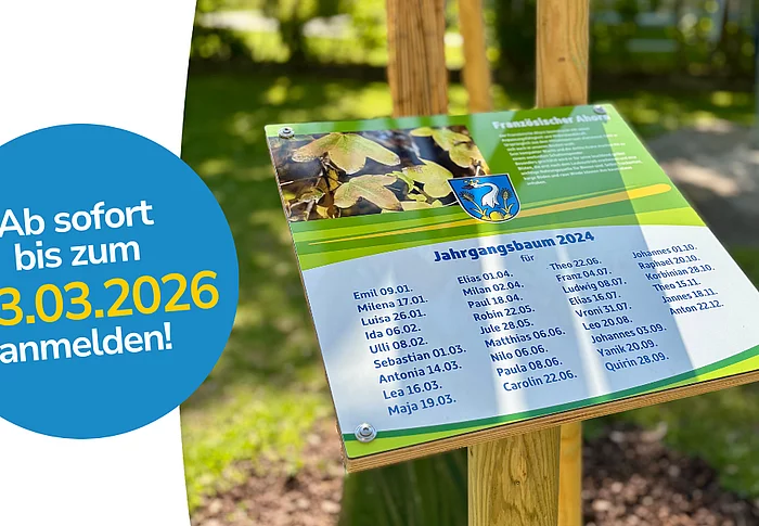 Die Grafik informiert über die laufende Anmeldung zur Pflanzaktion und weist darauf hin, dass Anmeldungen ab sofort bis zum 13.03.2026 möglich sind.