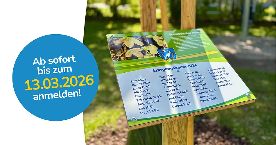 Die Grafik informiert über die laufende Anmeldung zur Pflanzaktion und weist darauf hin, dass Anmeldungen ab sofort bis zum 13.03.2026 möglich sind.